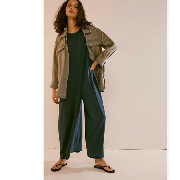 FREE PEOPLE Luster Linen Onesie in Black - Picture 4 of 10